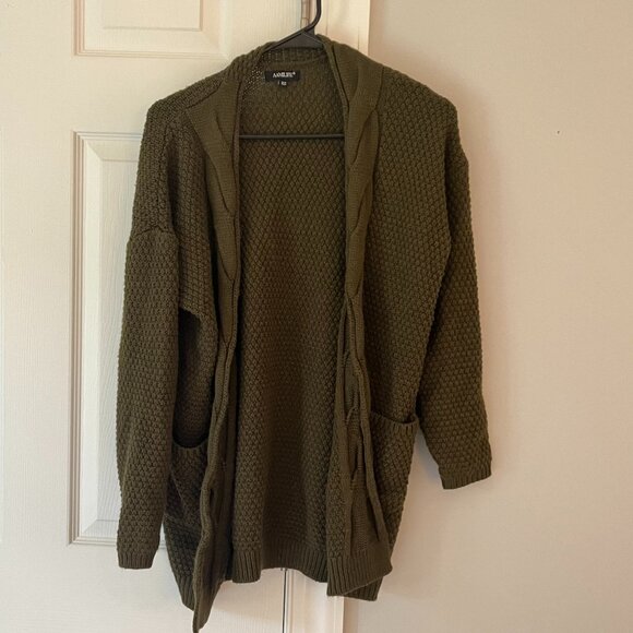 AAMILIFE *Cozy* Olive Green Cardigan | Chunky Knit | Open Front | Size XS | GUC - Picture 3 of 12